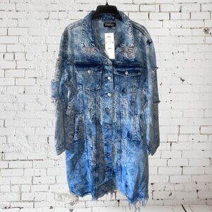 NWT💕Plus Size Acid Washed Distressed Denim Shacket